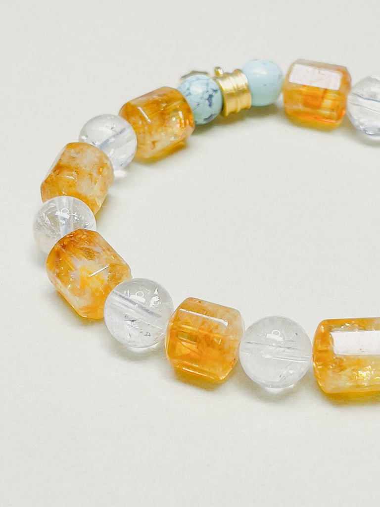 Natural Energy Crystal Bracelet Gold Yellow Citrine & White Asestley | SAWUBONA - POPBAE