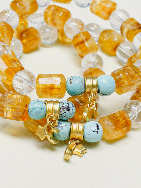 Natural Energy Crystal Bracelet Gold Yellow Citrine & White Asestley | SAWUBONA - POPBAE