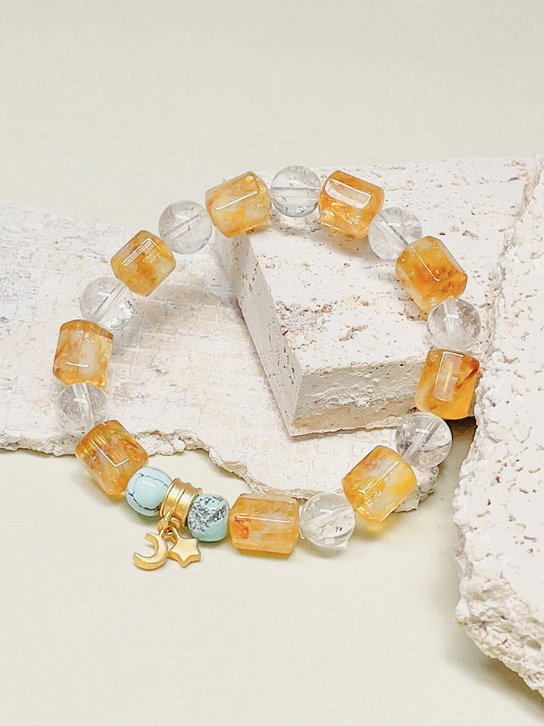 Natural Energy Crystal Bracelet Gold Yellow Citrine & White Asestley | SAWUBONA - POPBAE