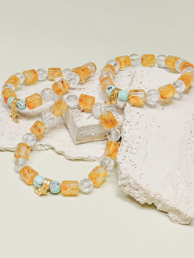 Natural Energy Crystal Bracelet Gold Yellow Citrine & White Asestley | SAWUBONA - POPBAE
