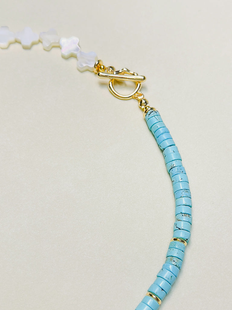 Natural Stone Turquoise Shell Cross Chocker Freshwater Pearl Necklace | SAWUBONA - POPBAE