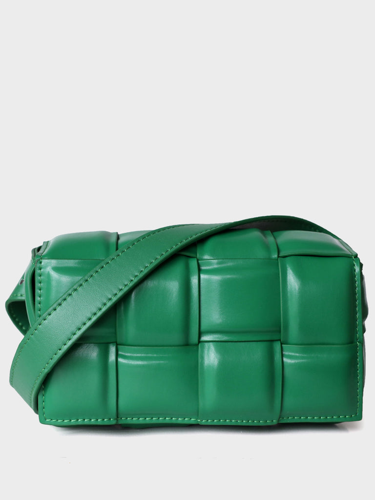 Cassette Leather Fanny Pack Padded Clutch Bag Woven Square Crossbody Bag - POPBAE