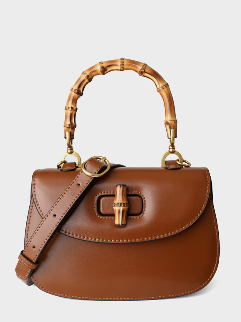 Women's Saddle Bag 90s Vintage Flap Top Shoulder Handbag Bamboo Handle Clutc - POPBAE