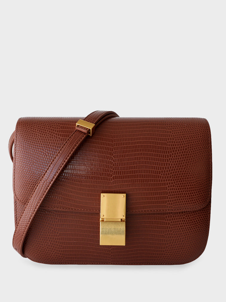 Classic Bag In Lizard-Embossed Leather Box Bag Square Cassette Shoulder Bag - POPBAE