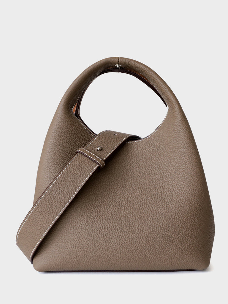 Splicing Soft Leather Bucket Shoulder Bag Top Handle Tote Bag - POPBAE