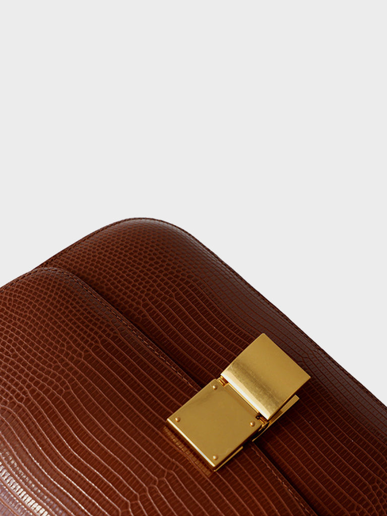 Classic Bag In Lizard-Embossed Leather Box Bag Square Cassette Shoulder Bag - POPBAE