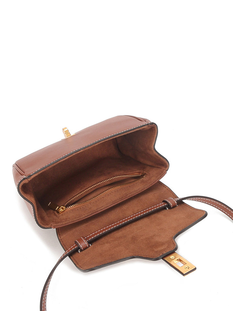 Mini Flap-top Messenger Bag Gold Hardware Crossbody Clutch - POPBAE