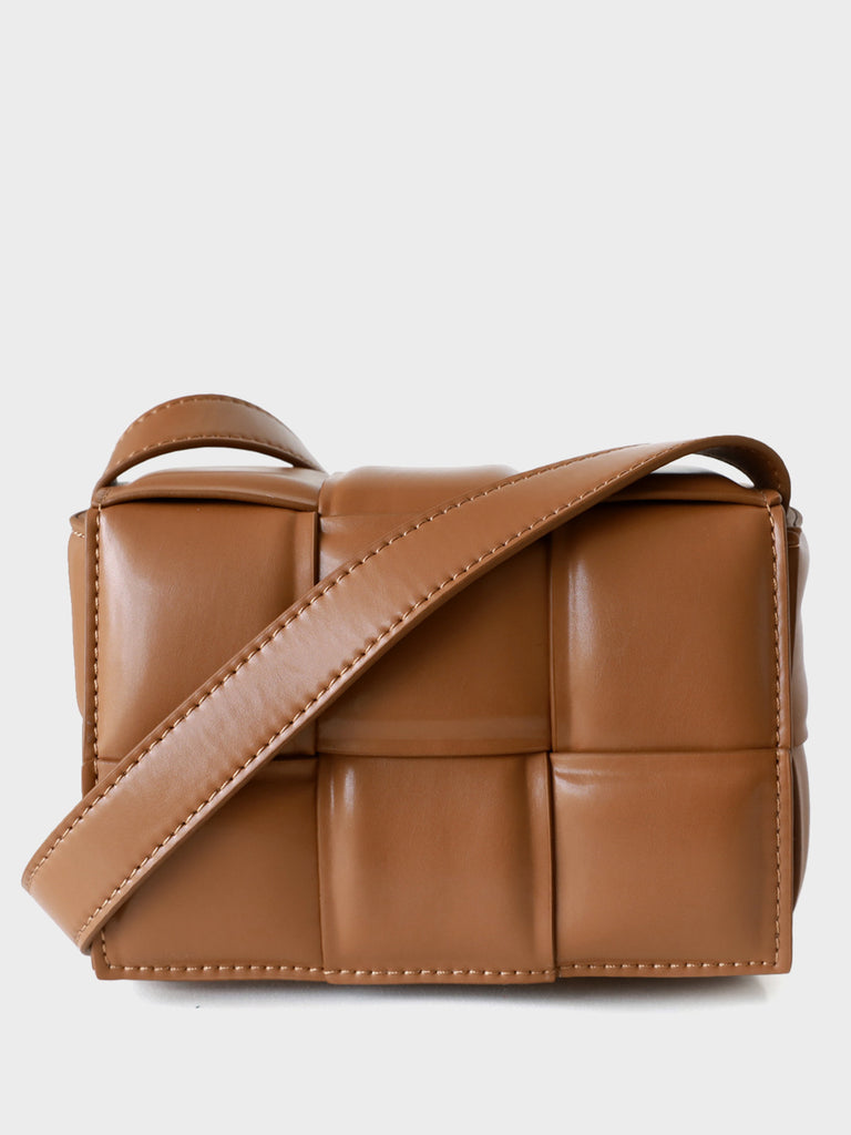 Mini Padded Clutch Bag Cassette Leather Shoulder Bag Woven Square Crossbody Bag - POPBAE