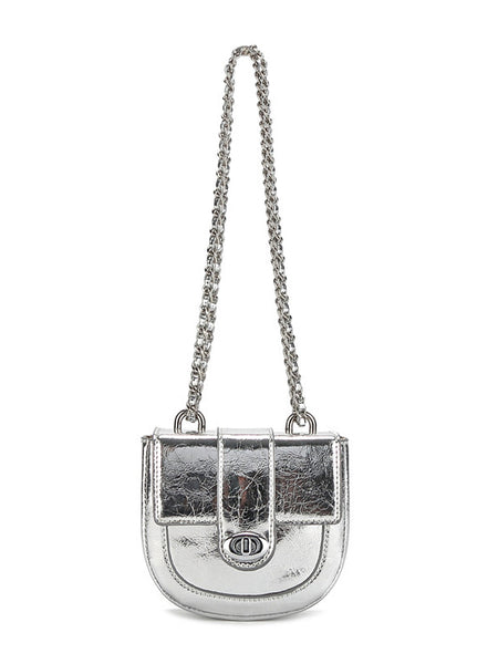 Mini Saddle Bag Silver Chain Strap Flap Shoulder Bag - POPBAE