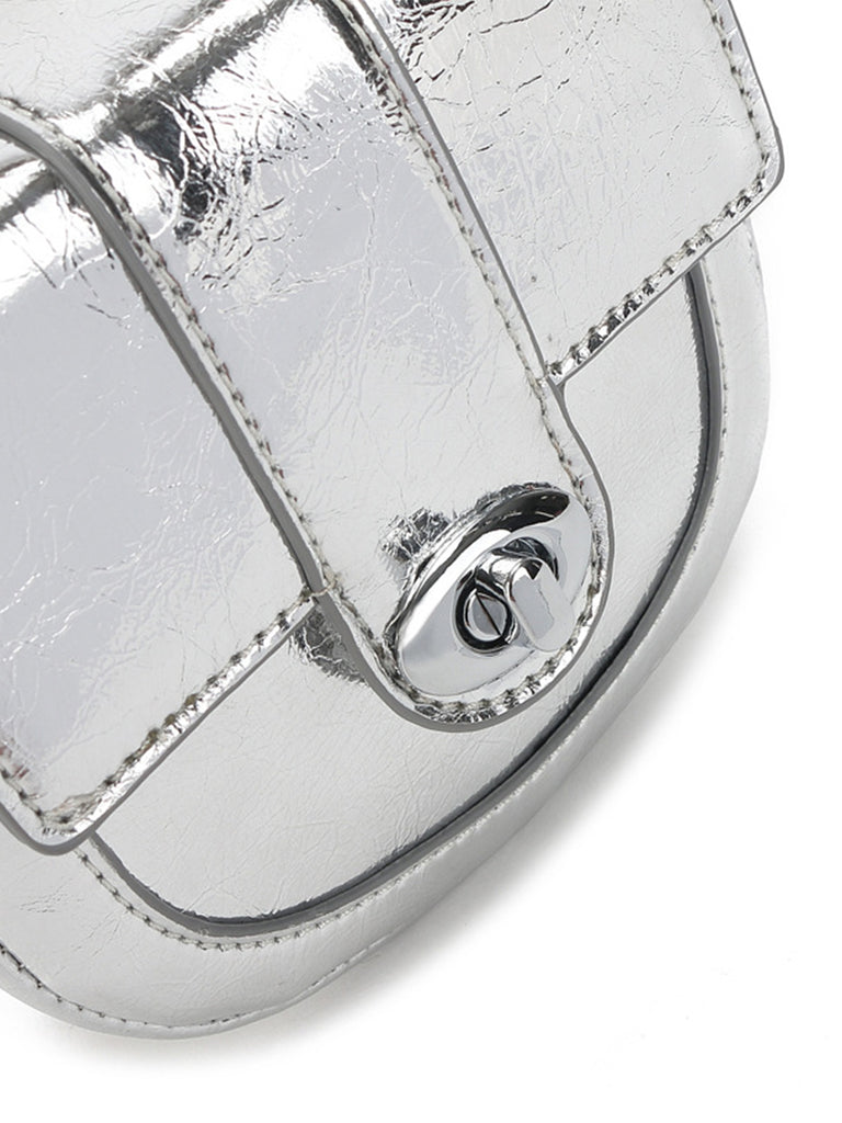Mini Saddle Bag Silver Chain Strap Flap Shoulder Bag - POPBAE