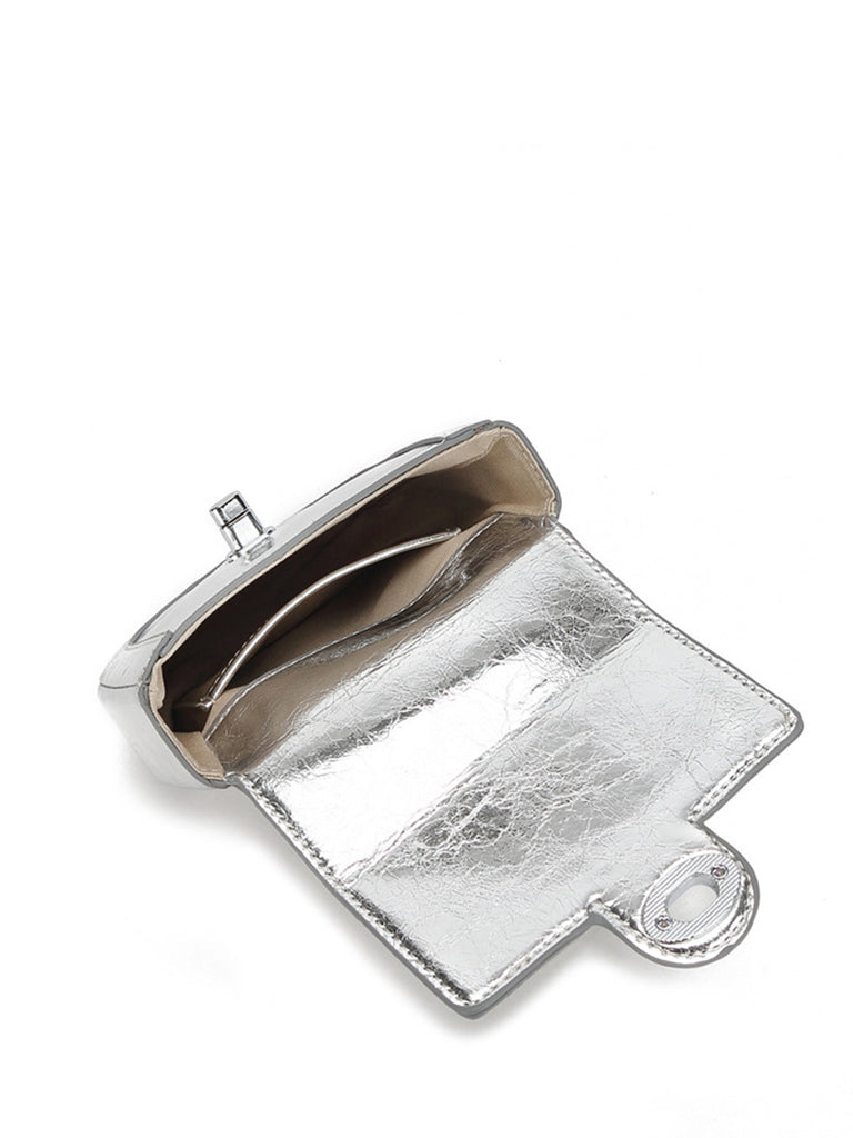 Mini Saddle Bag Silver Chain Strap Flap Shoulder Bag - POPBAE
