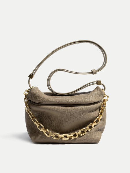 Women's Puffy Small Leather Shoulder Bag Cloud Bucket Pouch Gold Chain - POPBAE