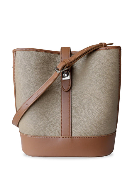 Retro Leather Bucket Shoulder Bag Saddle Tote Bag Silver Hardware - POPBAE