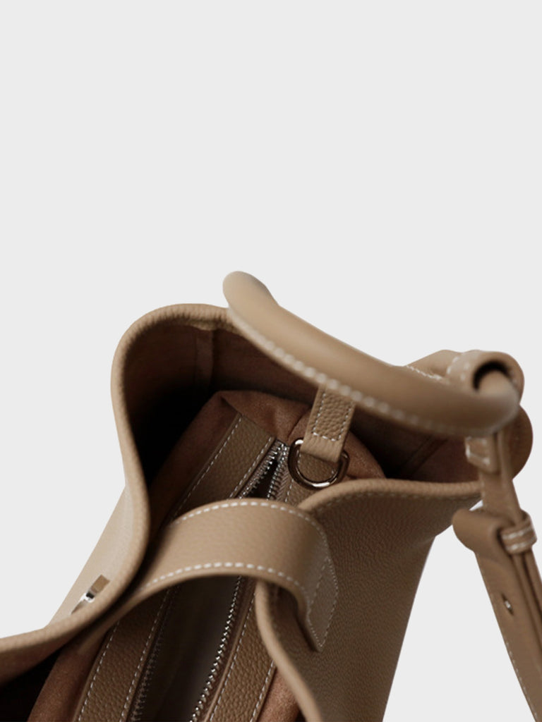 Leather Bucket Bag Top Handle Basket Bag Open-top Tote Bag - POPBAE