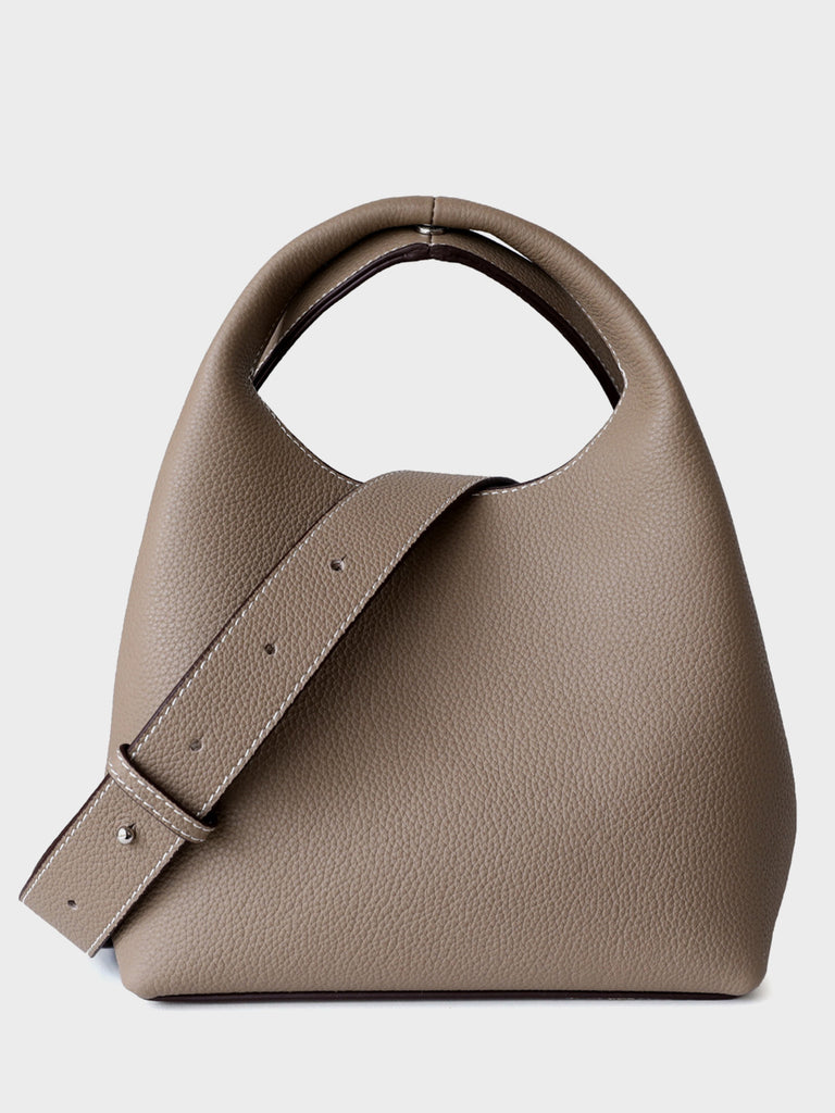 Splicing Soft Leather Bucket Shoulder Bag Top Handle Tote Bag - POPBAE