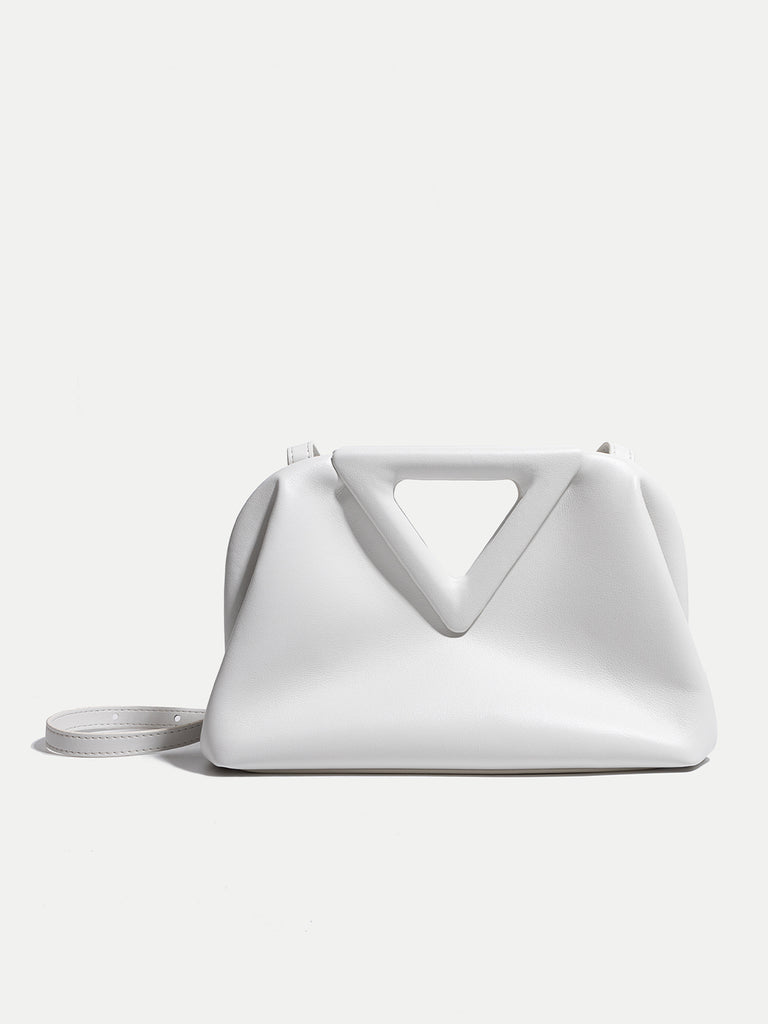 White Calfskin Small The Point Triangle Silver Hardware