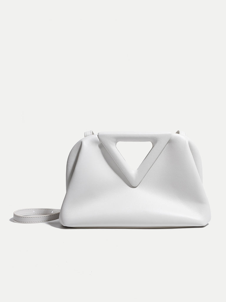 Women's Point Small Leather Shoulder Bag Triangle Handle Pouch - POPBAE