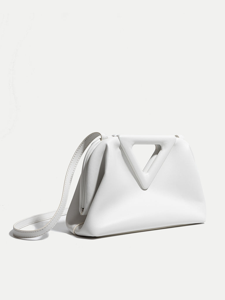 Women's Point Small Leather Shoulder Bag Triangle Handle Pouch - POPBAE