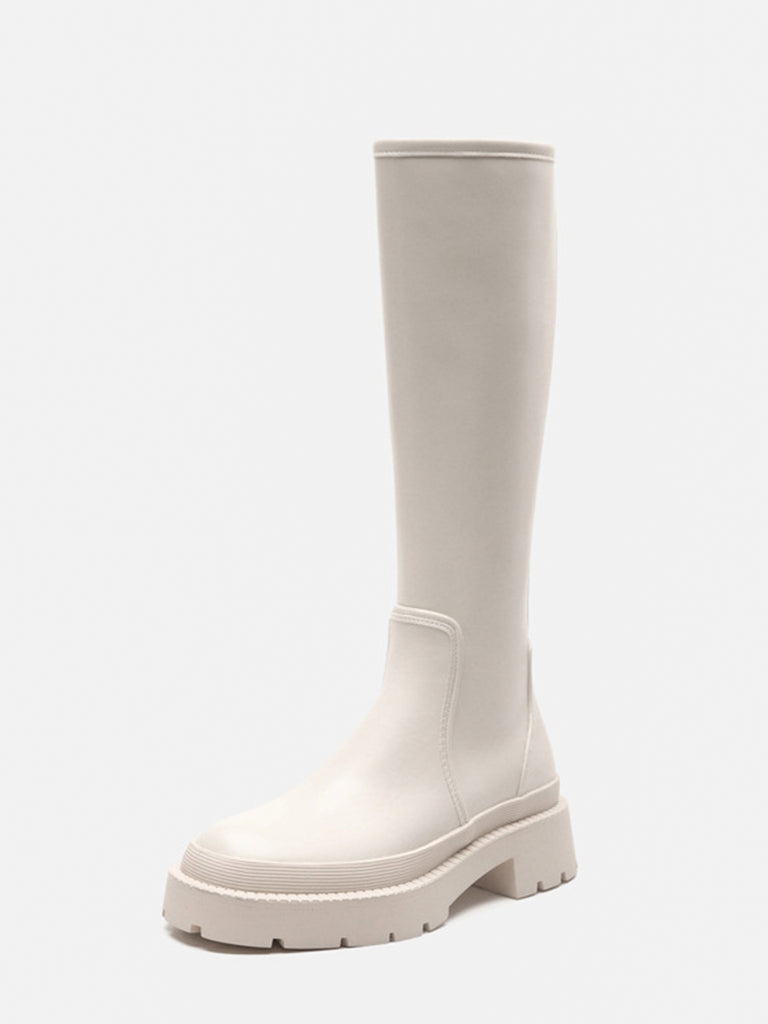 Women's Mid-block Round Toe Chunky Sole Rubberized Flatform Boots Zip Closure - POPBAE