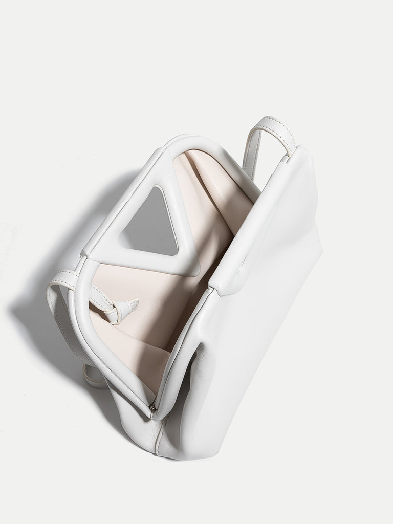Women's Point Small Leather Shoulder Bag Triangle Handle Pouch - POPBAE