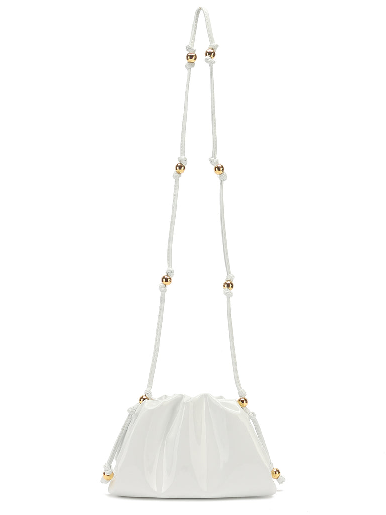 Women's Mini Cloud Pouch Ruched Dumpling Bag Patent Leather Clutch - POPBAE