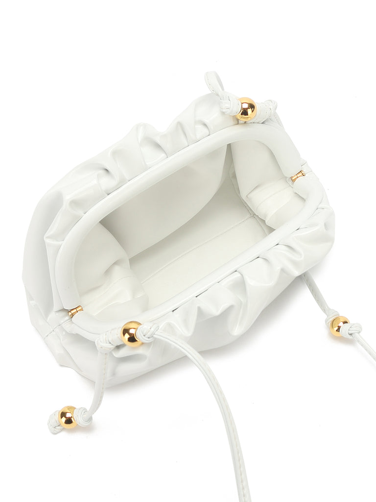 Women's Mini Cloud Pouch Ruched Dumpling Bag Patent Leather Clutch - POPBAE