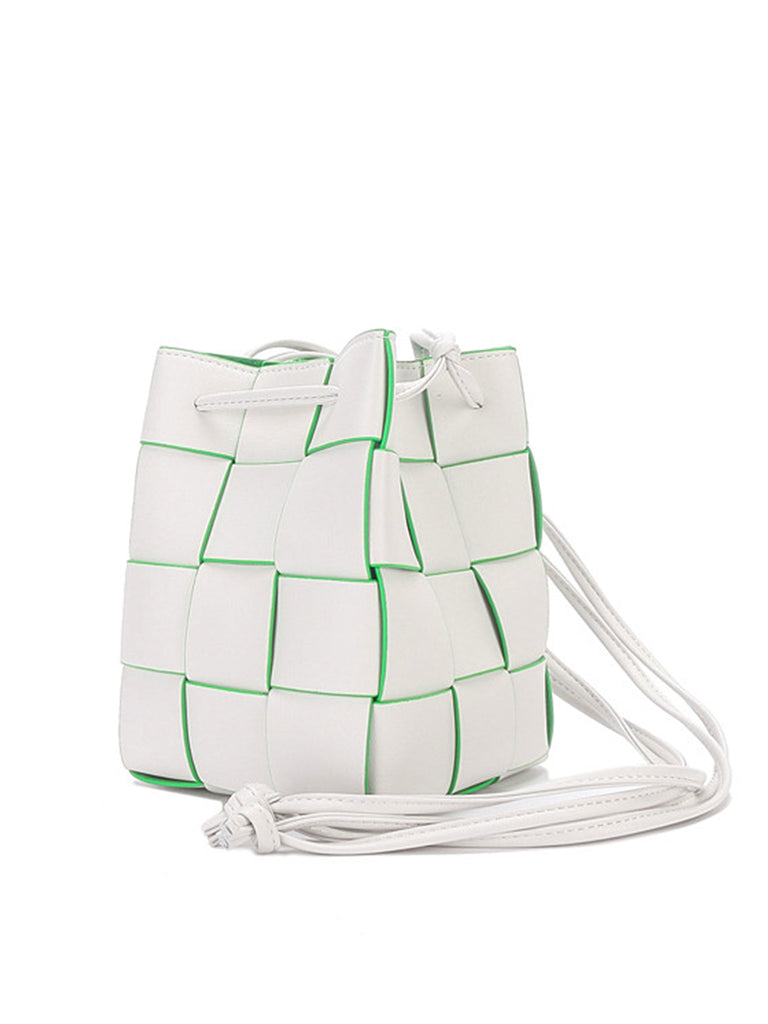 Mini Contrasting Leather Woven Tote Bag Crossbody Handbag - POPBAE