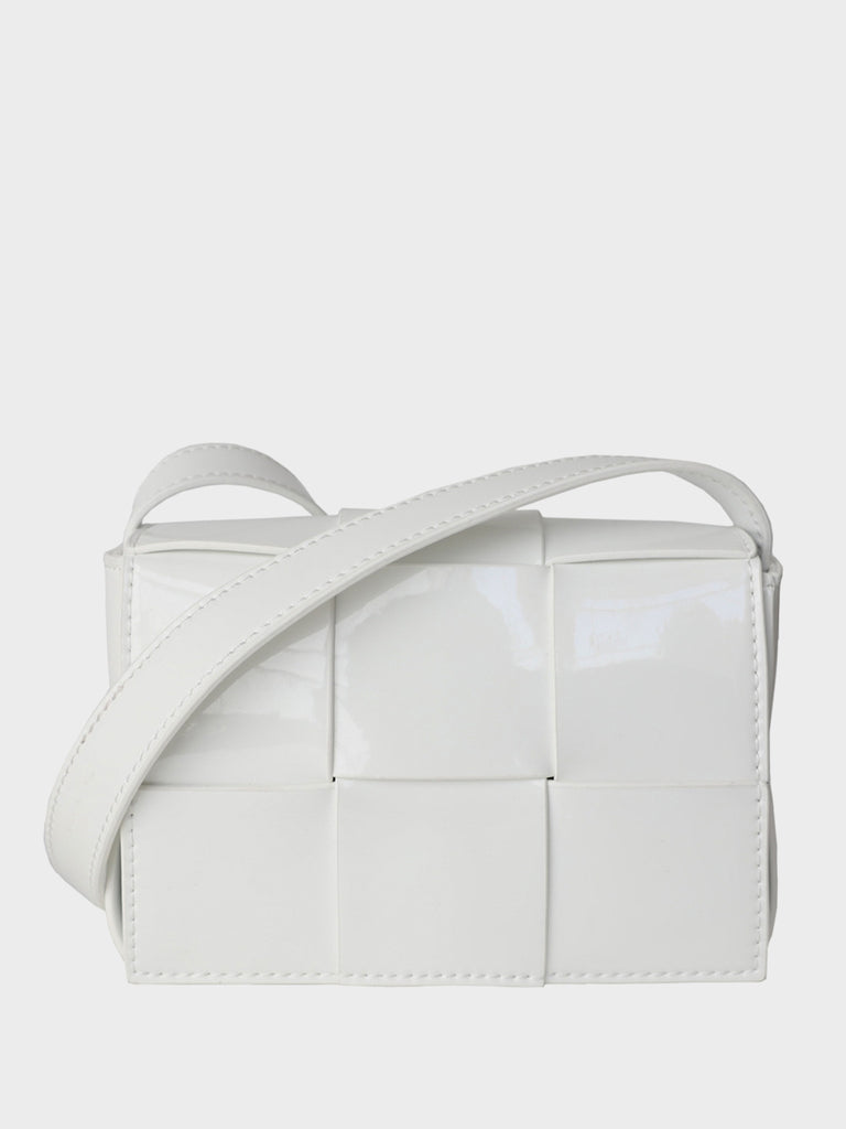 Mini Square Padded Cassette Bag Woven Patent Leather Shoulder Bag Crossbody Handbag - POPBAE