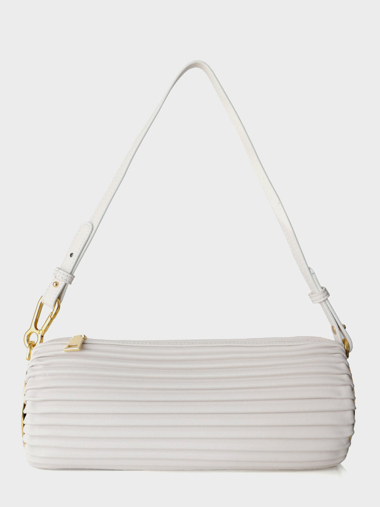 Leather Bracelet Drum Pleated Shoulder Bag Baguette Pouch - POPBAE