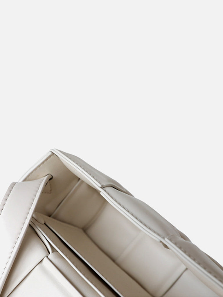 Mini Padded Clutch Bag Cassette Leather Shoulder Bag Woven Square Crossbody Bag - POPBAE