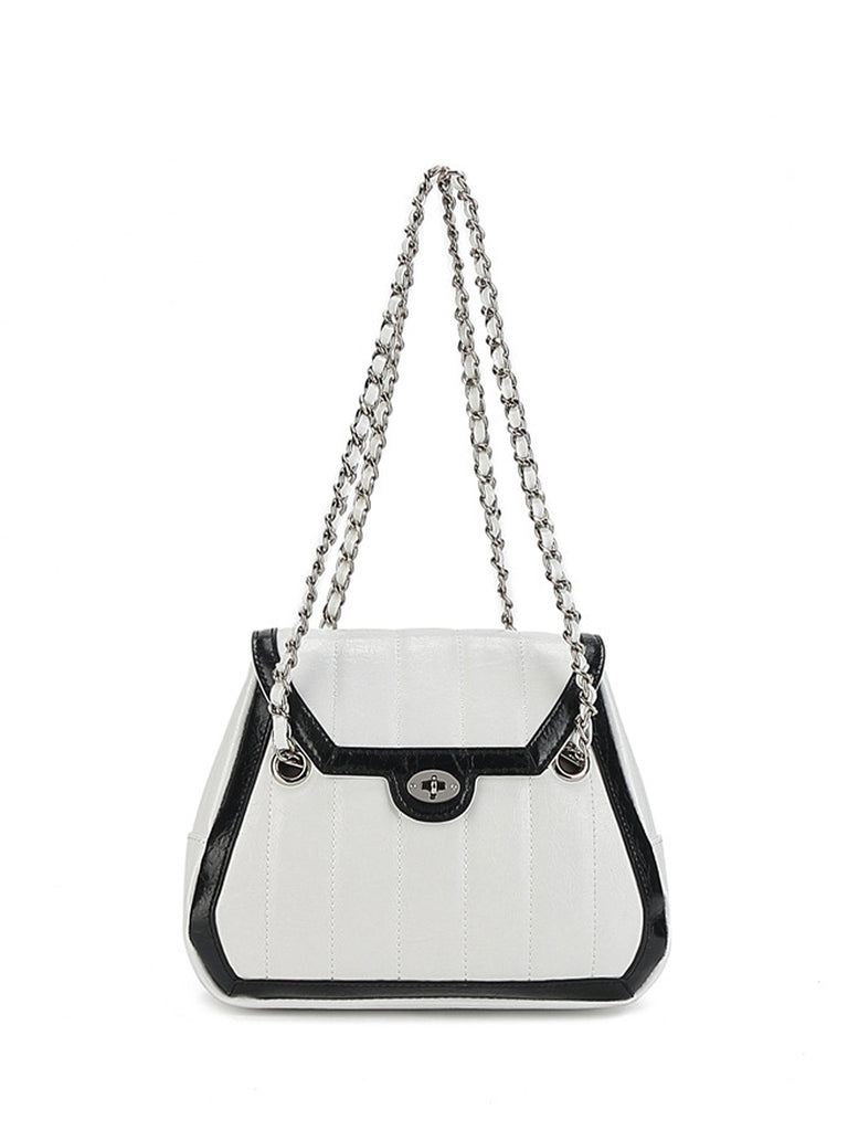 Leather Silver Chain Strap Quilted Pillow Bag Flap Shoulder Bag - POPBAE