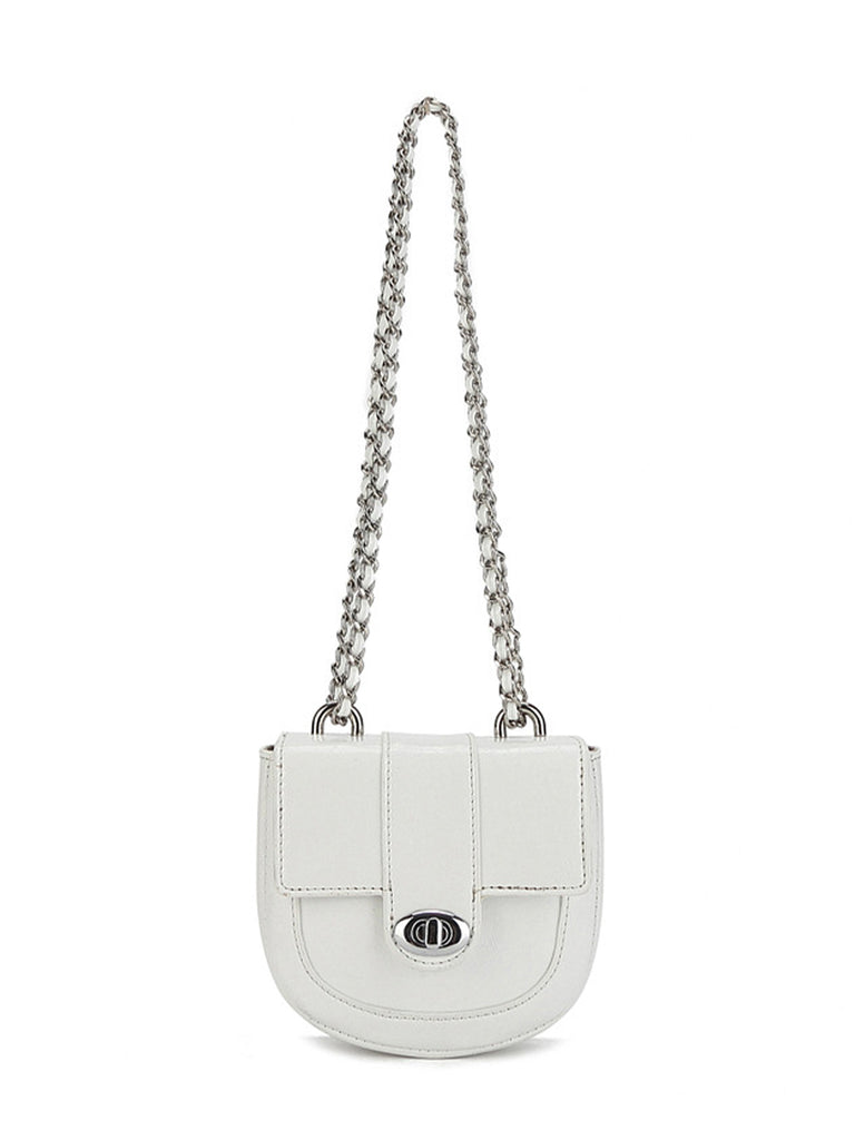 Mini Saddle Bag Silver Chain Strap Flap Shoulder Bag, White