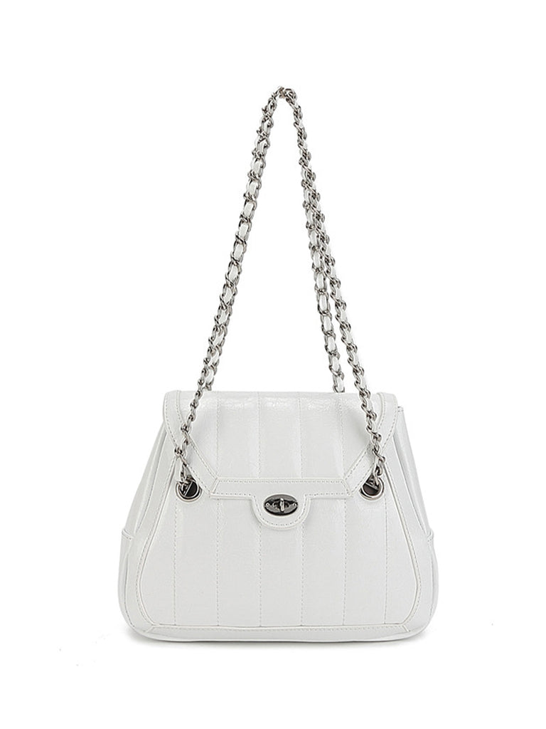 Leather Silver Chain Strap Quilted Pillow Bag Flap Shoulder Bag - POPBAE