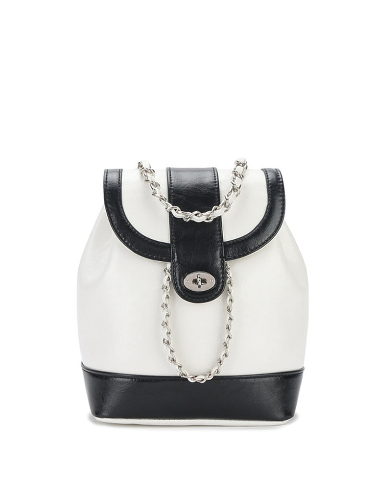 Leather Mini Back Pack Silver Chain Strap Flap Shoulder Bag - POPBAE