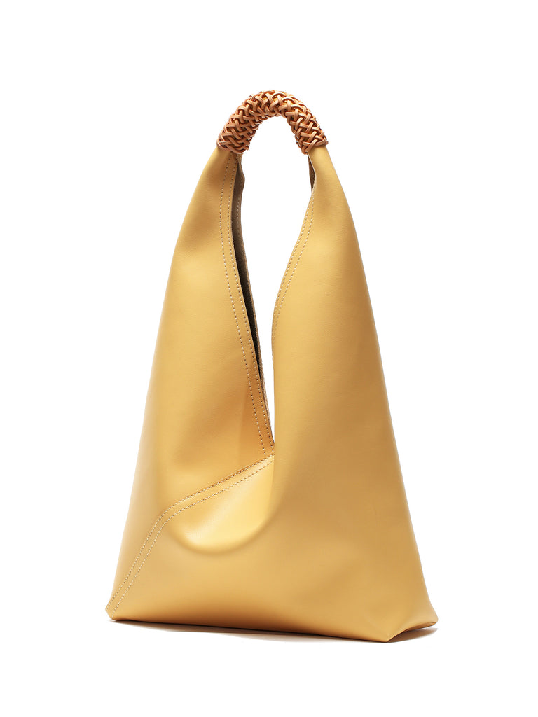 Leather V Open-top Basket Handbag Bucket Tote Bag With Braided Leather Handles - POPBAE