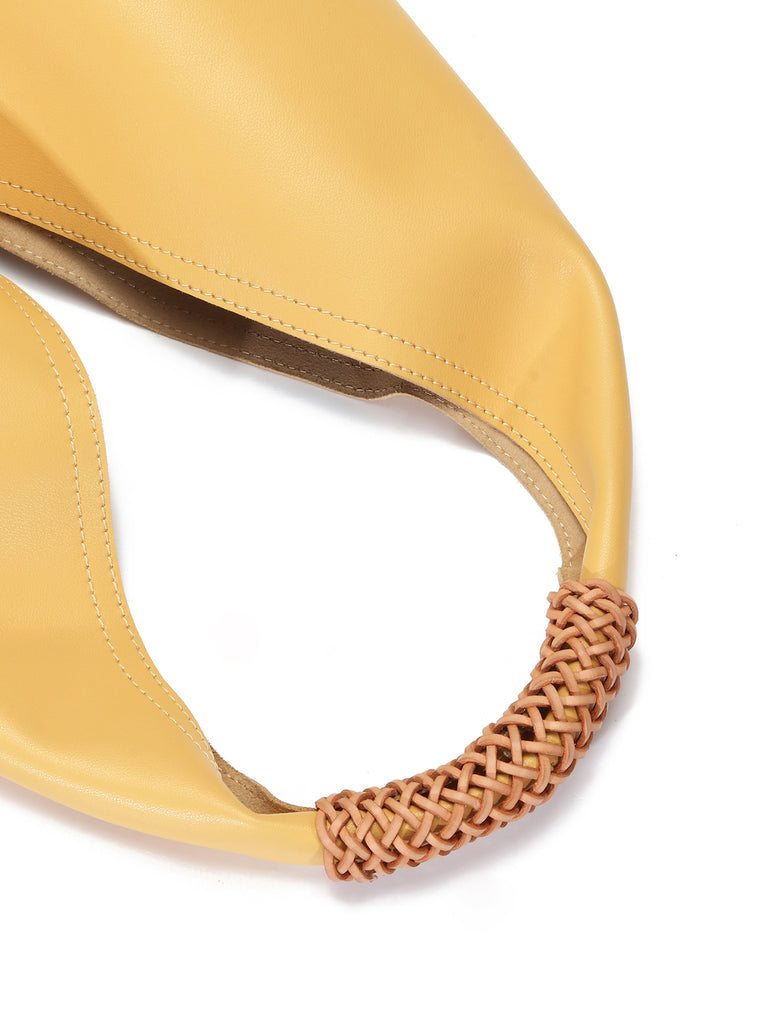 Leather V Open-top Basket Handbag Bucket Tote Bag With Braided Leather Handles - POPBAE