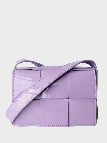 Mini Square Padded Cassette Bag Woven Patent Leather Shoulder Bag Crossbody Handbag - POPBAE